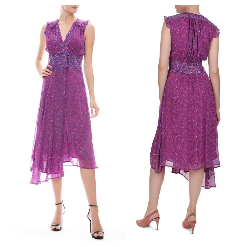 ba&sh 6 (size small) Robe Meryl Asymmetrical Midi Dress